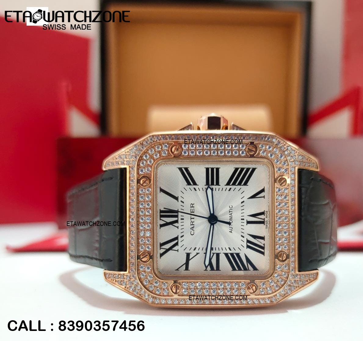 Cartier Santos Rose Gold With Diamond Swiss ETA Watch