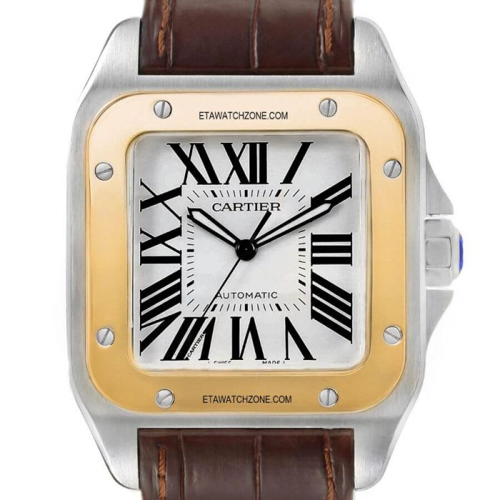 cartier-gold-bezel-brown-leather-strap-ETA-watch