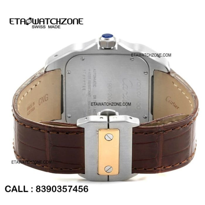 cartier-gold-bezel-brown-leather-strap-ETA-watch