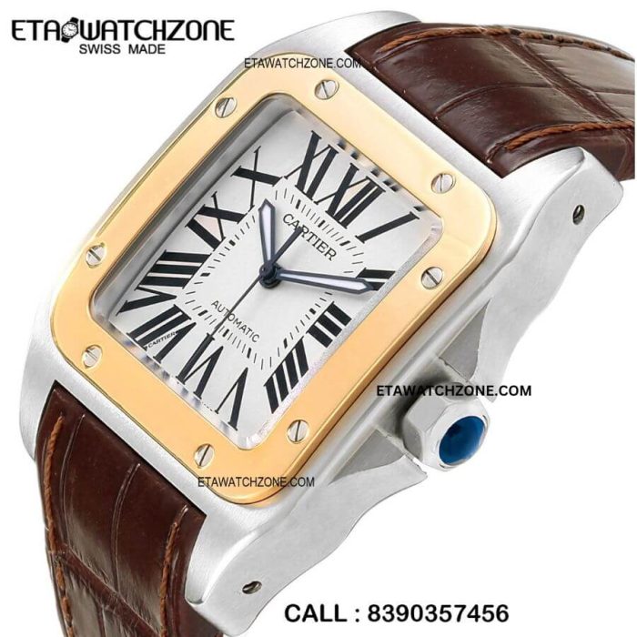 cartier-gold-bezel-brown-leather-strap-ETA-watch