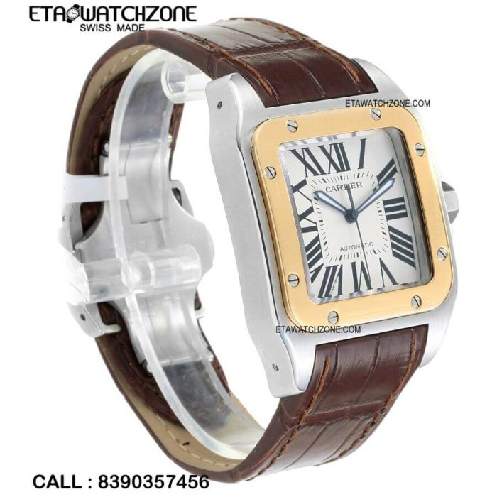 cartier-gold-bezel-brown-leather-strap-ETA-watch