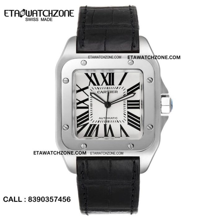 cartier-white-dial-black-leather-strap-ETA-watch